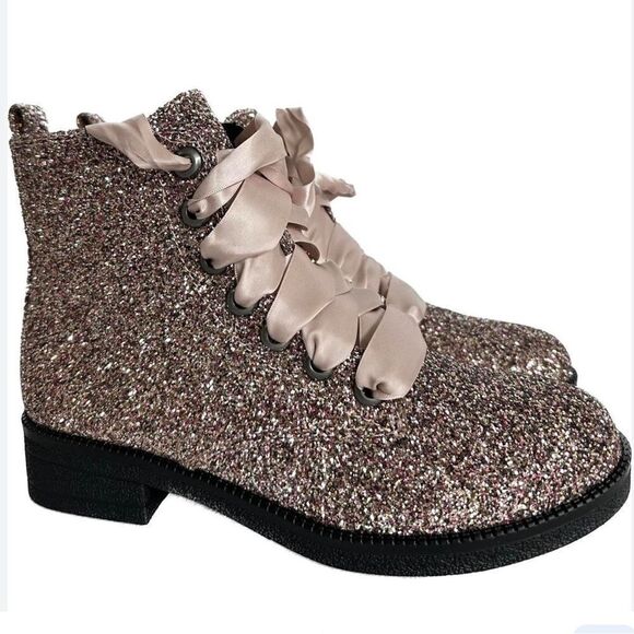 NWT Dirty Laundry Women's Glitter Combat Boots Sz 7.5 - Picture 1 of 11